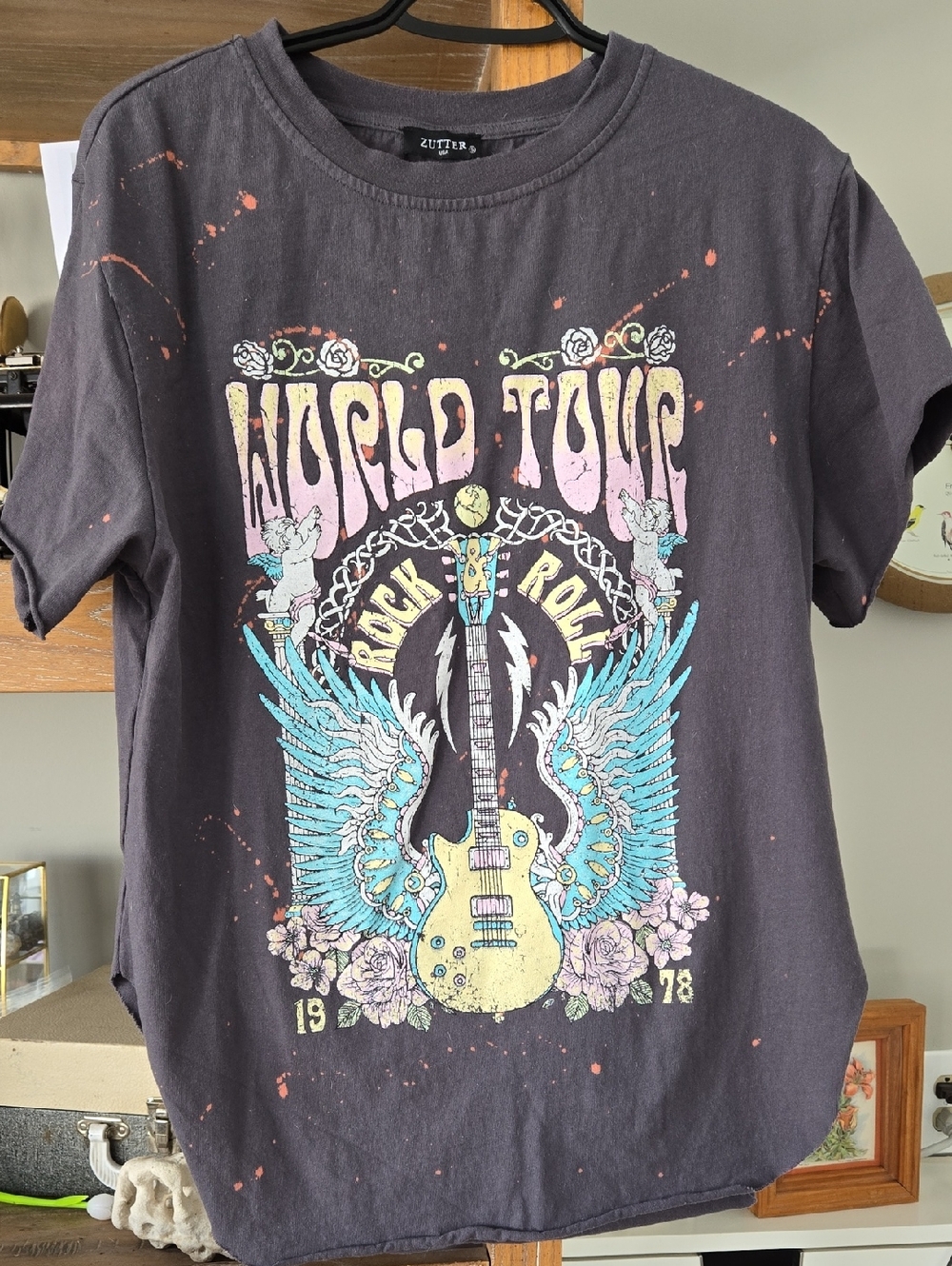 Graphic Rock 'n' Roll Tee with Pastel Guitar & Wings